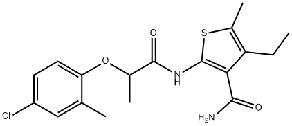 2-[2-(4-chloro-2-methylphenoxy)propanoylamino]-4-ethyl-5-methylthiophene-3-carboxamide Struktur