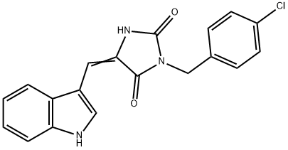 (5Z)-3-[(4-chlorophenyl)methyl]-5-(1H-indol-3-ylmethylidene)imidazolidine-2,4-dione Struktur