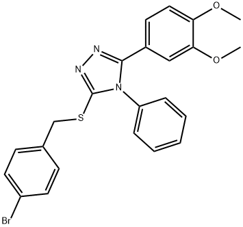 3-[(4-bromophenyl)methylsulfanyl]-5-(3,4-dimethoxyphenyl)-4-phenyl-1,2,4-triazole Struktur