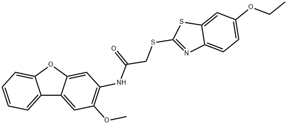 2-[(6-ethoxy-1,3-benzothiazol-2-yl)sulfanyl]-N-(2-methoxydibenzofuran-3-yl)acetamide Struktur