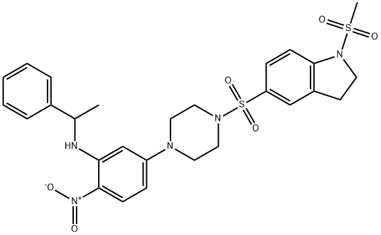 5-[4-[(1-methylsulfonyl-2,3-dihydroindol-5-yl)sulfonyl]piperazin-1-yl]-2-nitro-N-(1-phenylethyl)aniline Struktur