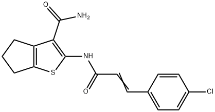 2-[[(E)-3-(4-chlorophenyl)prop-2-enoyl]amino]-5,6-dihydro-4H-cyclopenta[b]thiophene-3-carboxamide Struktur