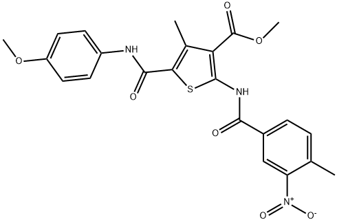 methyl 5-[(4-methoxyphenyl)carbamoyl]-4-methyl-2-[(4-methyl-3-nitrobenzoyl)amino]thiophene-3-carboxylate Struktur