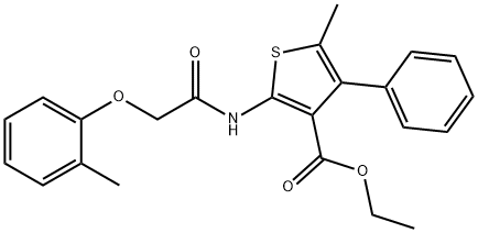 ethyl 5-methyl-2-[[2-(2-methylphenoxy)acetyl]amino]-4-phenylthiophene-3-carboxylate Struktur