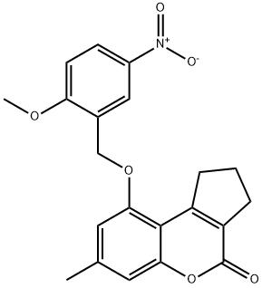 9-[(2-methoxy-5-nitrophenyl)methoxy]-7-methyl-2,3-dihydro-1H-cyclopenta[c]chromen-4-one Struktur