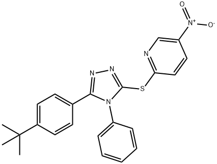 2-[[5-(4-tert-butylphenyl)-4-phenyl-1,2,4-triazol-3-yl]sulfanyl]-5-nitropyridine Struktur