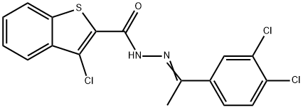 3-chloro-N-[(E)-1-(3,4-dichlorophenyl)ethylideneamino]-1-benzothiophene-2-carboxamide Struktur