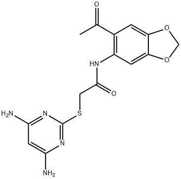 N-(6-acetyl-1,3-benzodioxol-5-yl)-2-(4,6-diaminopyrimidin-2-yl)sulfanylacetamide Struktur