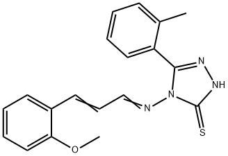 4-[(E)-[(E)-3-(2-methoxyphenyl)prop-2-enylidene]amino]-3-(2-methylphenyl)-1H-1,2,4-triazole-5-thione Struktur