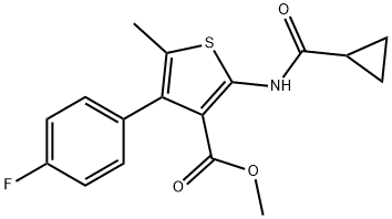 methyl 2-(cyclopropanecarbonylamino)-4-(4-fluorophenyl)-5-methylthiophene-3-carboxylate Struktur