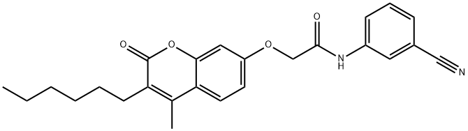 N-(3-cyanophenyl)-2-(3-hexyl-4-methyl-2-oxochromen-7-yl)oxyacetamide Struktur