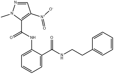 2-methyl-4-nitro-N-[2-(2-phenylethylcarbamoyl)phenyl]pyrazole-3-carboxamide Struktur