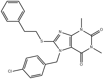 7-[(4-chlorophenyl)methyl]-1,3-dimethyl-8-(2-phenylethylsulfanyl)purine-2,6-dione Structure