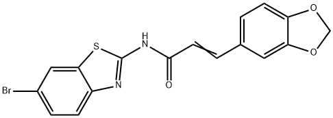 (E)-3-(1,3-benzodioxol-5-yl)-N-(6-bromo-1,3-benzothiazol-2-yl)prop-2-enamide Struktur