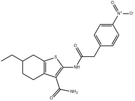 6-ethyl-2-[[2-(4-nitrophenyl)acetyl]amino]-4,5,6,7-tetrahydro-1-benzothiophene-3-carboxamide Struktur