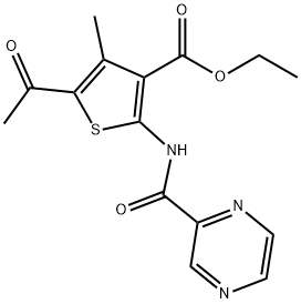 ethyl 5-acetyl-4-methyl-2-(pyrazine-2-carbonylamino)thiophene-3-carboxylate Struktur