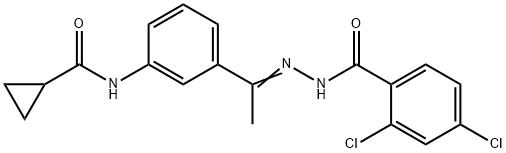 2,4-dichloro-N-[(Z)-1-[3-(cyclopropanecarbonylamino)phenyl]ethylideneamino]benzamide Struktur