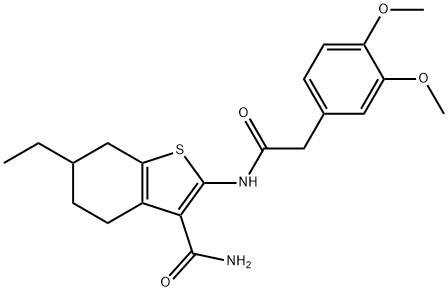 2-[[2-(3,4-dimethoxyphenyl)acetyl]amino]-6-ethyl-4,5,6,7-tetrahydro-1-benzothiophene-3-carboxamide Struktur