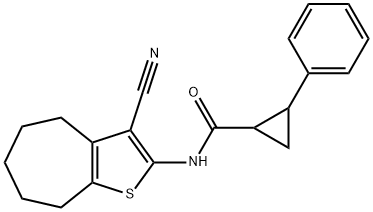 N-(3-cyano-5,6,7,8-tetrahydro-4H-cyclohepta[b]thiophen-2-yl)-2-phenylcyclopropane-1-carboxamide Struktur