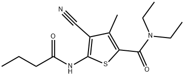 5-(butanoylamino)-4-cyano-N,N-diethyl-3-methylthiophene-2-carboxamide Struktur