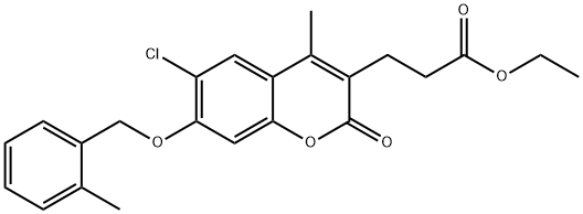 ethyl 3-[6-chloro-4-methyl-7-[(2-methylphenyl)methoxy]-2-oxochromen-3-yl]propanoate Struktur