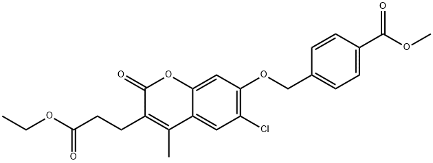 methyl 4-[[6-chloro-3-(3-ethoxy-3-oxopropyl)-4-methyl-2-oxochromen-7-yl]oxymethyl]benzoate Struktur