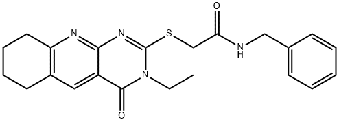 N-benzyl-2-[(3-ethyl-4-oxo-6,7,8,9-tetrahydropyrimido[4,5-b]quinolin-2-yl)sulfanyl]acetamide Struktur