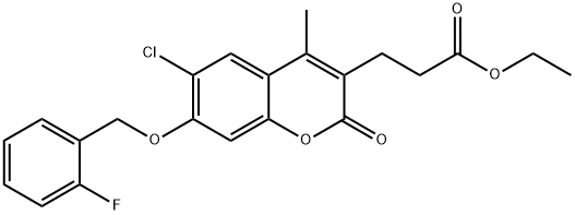 ethyl 3-[6-chloro-7-[(2-fluorophenyl)methoxy]-4-methyl-2-oxochromen-3-yl]propanoate Struktur