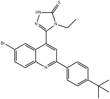 3-[6-bromo-2-(4-tert-butylphenyl)quinolin-4-yl]-4-ethyl-1H-1,2,4-triazole-5-thione Struktur