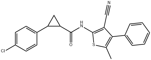 2-(4-chlorophenyl)-N-(3-cyano-5-methyl-4-phenylthiophen-2-yl)cyclopropane-1-carboxamide Struktur