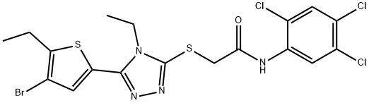 2-[[5-(4-bromo-5-ethylthiophen-2-yl)-4-ethyl-1,2,4-triazol-3-yl]sulfanyl]-N-(2,4,5-trichlorophenyl)acetamide Struktur