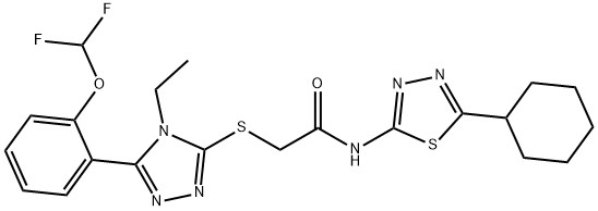 N-(5-cyclohexyl-1,3,4-thiadiazol-2-yl)-2-[[5-[2-(difluoromethoxy)phenyl]-4-ethyl-1,2,4-triazol-3-yl]sulfanyl]acetamide Struktur