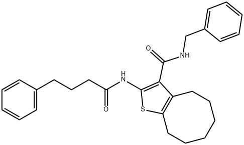 N-benzyl-2-(4-phenylbutanoylamino)-4,5,6,7,8,9-hexahydrocycloocta[b]thiophene-3-carboxamide Struktur