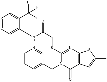 2-[6-methyl-4-oxo-3-(pyridin-3-ylmethyl)thieno[2,3-d]pyrimidin-2-yl]sulfanyl-N-[2-(trifluoromethyl)phenyl]acetamide Struktur