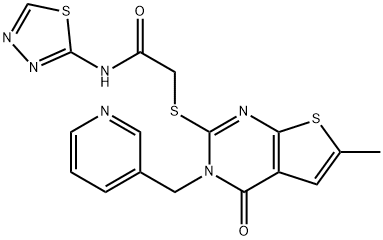 2-[6-methyl-4-oxo-3-(pyridin-3-ylmethyl)thieno[2,3-d]pyrimidin-2-yl]sulfanyl-N-(1,3,4-thiadiazol-2-yl)acetamide Struktur