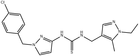 1-[1-[(4-chlorophenyl)methyl]pyrazol-3-yl]-3-[(1-ethyl-5-methylpyrazol-4-yl)methyl]thiourea Struktur