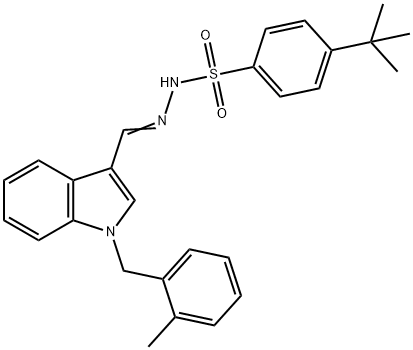 4-tert-butyl-N-[(E)-[1-[(2-methylphenyl)methyl]indol-3-yl]methylideneamino]benzenesulfonamide Struktur