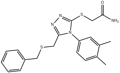 2-[[5-(benzylsulfanylmethyl)-4-(3,4-dimethylphenyl)-1,2,4-triazol-3-yl]sulfanyl]acetamide Struktur