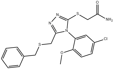 2-[[5-(benzylsulfanylmethyl)-4-(5-chloro-2-methoxyphenyl)-1,2,4-triazol-3-yl]sulfanyl]acetamide Struktur