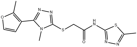 2-[[4-methyl-5-(2-methylfuran-3-yl)-1,2,4-triazol-3-yl]sulfanyl]-N-(5-methyl-1,3,4-thiadiazol-2-yl)acetamide Struktur