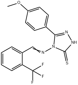 3-(4-methoxyphenyl)-4-[(E)-[2-(trifluoromethyl)phenyl]methylideneamino]-1H-1,2,4-triazole-5-thione Struktur