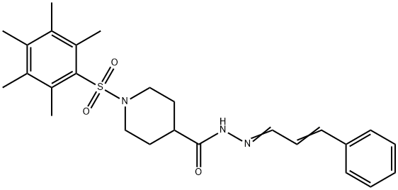 1-(2,3,4,5,6-pentamethylphenyl)sulfonyl-N-[(E)-[(E)-3-phenylprop-2-enylidene]amino]piperidine-4-carboxamide Struktur