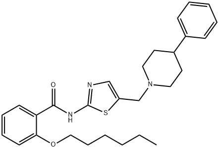 2-hexoxy-N-[5-[(4-phenylpiperidin-1-yl)methyl]-1,3-thiazol-2-yl]benzamide Struktur