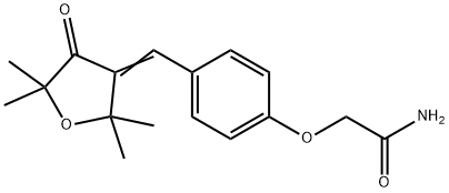 2-[4-[(E)-(2,2,5,5-tetramethyl-4-oxooxolan-3-ylidene)methyl]phenoxy]acetamide Struktur