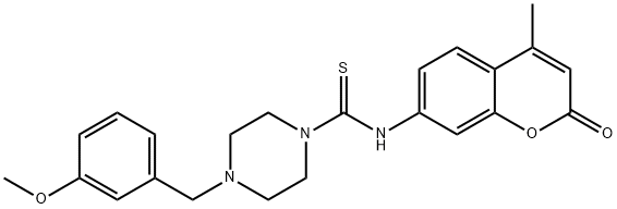 4-[(3-methoxyphenyl)methyl]-N-(4-methyl-2-oxochromen-7-yl)piperazine-1-carbothioamide Struktur