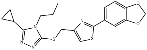 2-(1,3-benzodioxol-5-yl)-4-[(5-cyclopropyl-4-propyl-1,2,4-triazol-3-yl)sulfanylmethyl]-1,3-thiazole Struktur