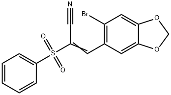 (E)-2-(benzenesulfonyl)-3-(6-bromo-1,3-benzodioxol-5-yl)prop-2-enenitrile Struktur