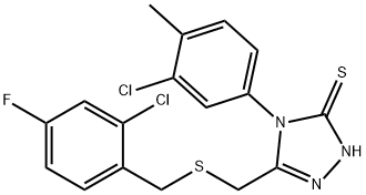 3-[(2-chloro-4-fluorophenyl)methylsulfanylmethyl]-4-(3-chloro-4-methylphenyl)-1H-1,2,4-triazole-5-thione Struktur