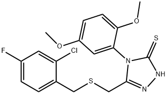 3-[(2-chloro-4-fluorophenyl)methylsulfanylmethyl]-4-(2,5-dimethoxyphenyl)-1H-1,2,4-triazole-5-thione Struktur