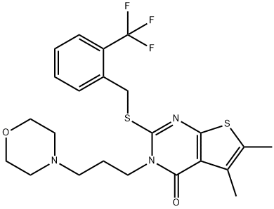 5,6-dimethyl-3-(3-morpholin-4-ylpropyl)-2-[[2-(trifluoromethyl)phenyl]methylsulfanyl]thieno[2,3-d]pyrimidin-4-one Struktur